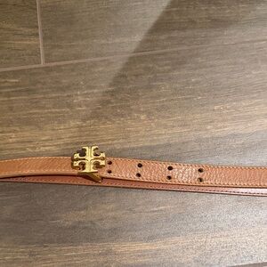 Tory Burch Tan Leather Belt with Gold Emblem